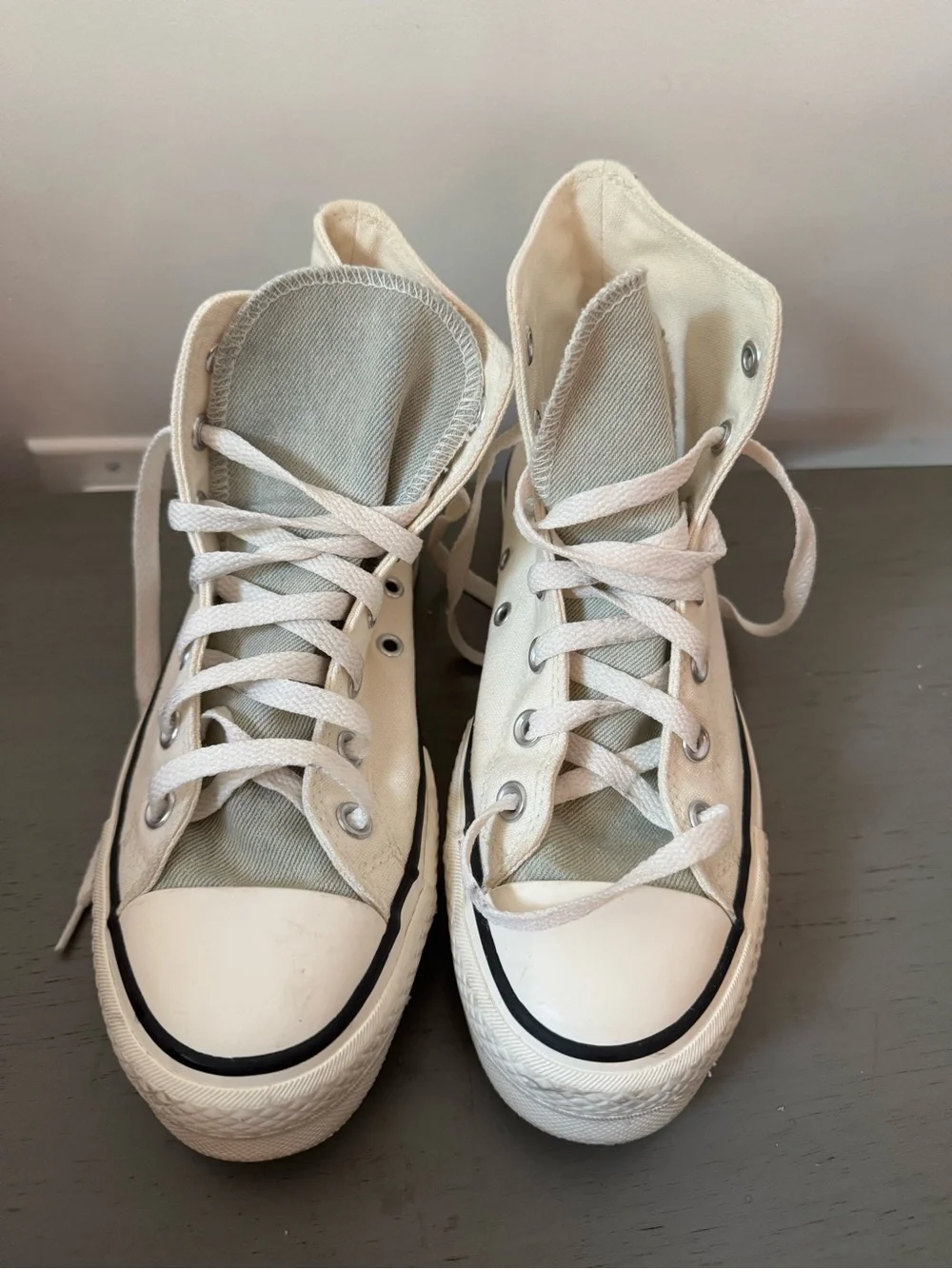 Converse White High Top Sneakers with Yellow Floral Detail